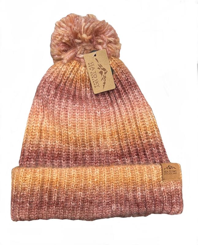 Pompom Beanie - Paramu/Waikura (Plum/Rust)